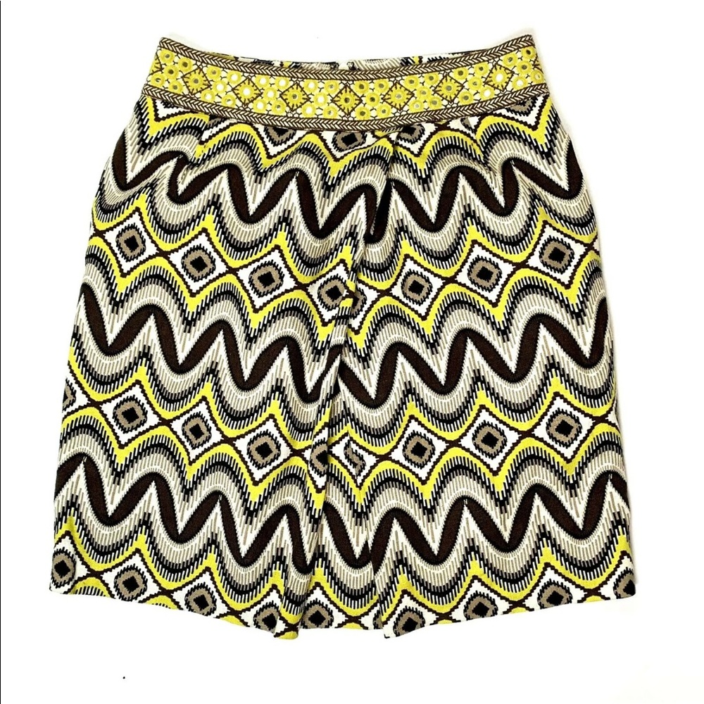 Tory Burch brown and yellow linen ikat skirt, Sz 6